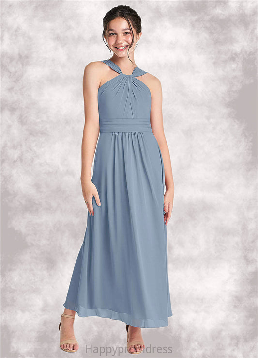 Ali A-Line Pleated Chiffon Ankle-Length Junior Bridesmaid Dress dusty blue XXSP0022866