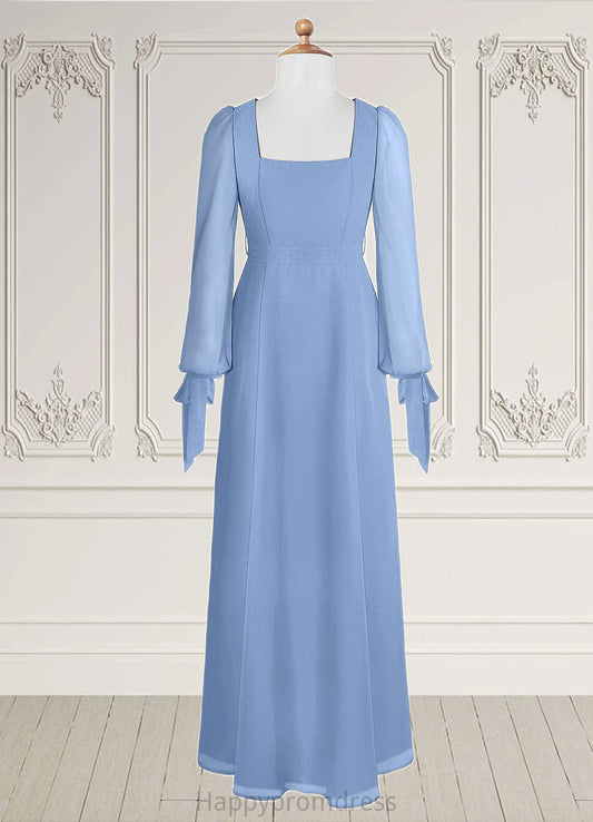 Areli A-Line Chiffon Floor-Length Junior Bridesmaid Dress with Pockets Steel Blue XXSP0022867