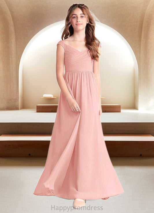 Nydia A-Line Pleated Chiffon Floor-Length Junior Bridesmaid Dress Rosette XXSP0022868