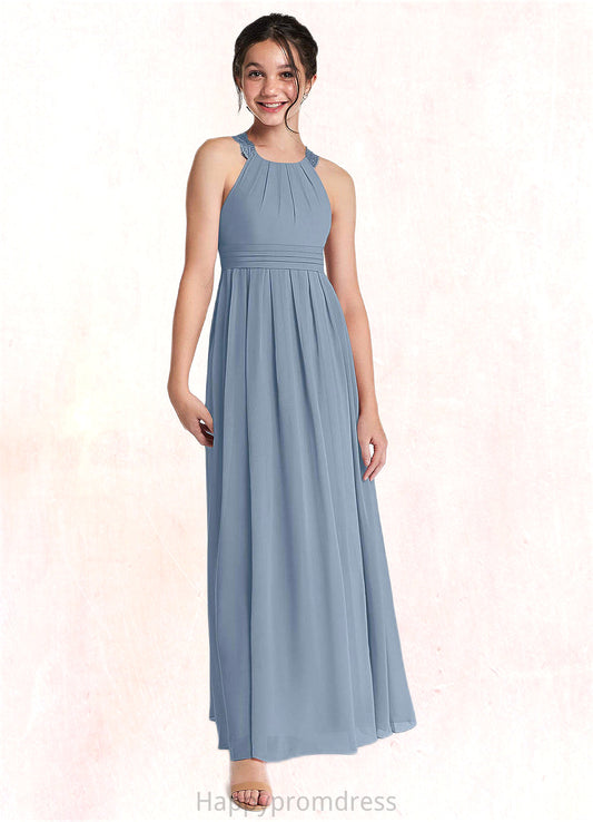 Serenity A-Line Lace Chiffon Floor-Length Junior Bridesmaid Dress dusty blue XXSP0022871