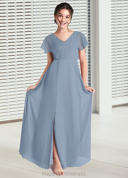 Marisol A-Line Ruched Chiffon Floor-Length Junior Bridesmaid Dress dusty blue XXSP0022872