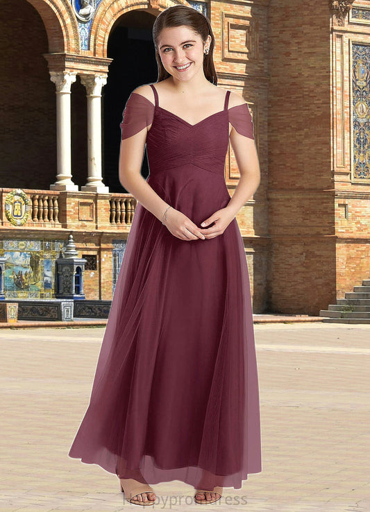 Desirae A-Line Off the Shoulder Tulle Floor-Length Junior Bridesmaid Dress Cabernet XXSP0022873