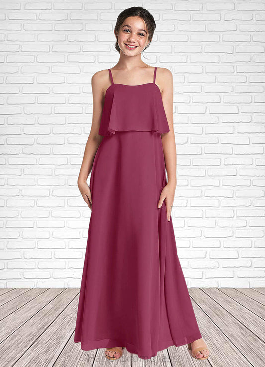 Ariel A-Line Ruched Chiffon Floor-Length Junior Bridesmaid Dress Mulberry XXSP0022874