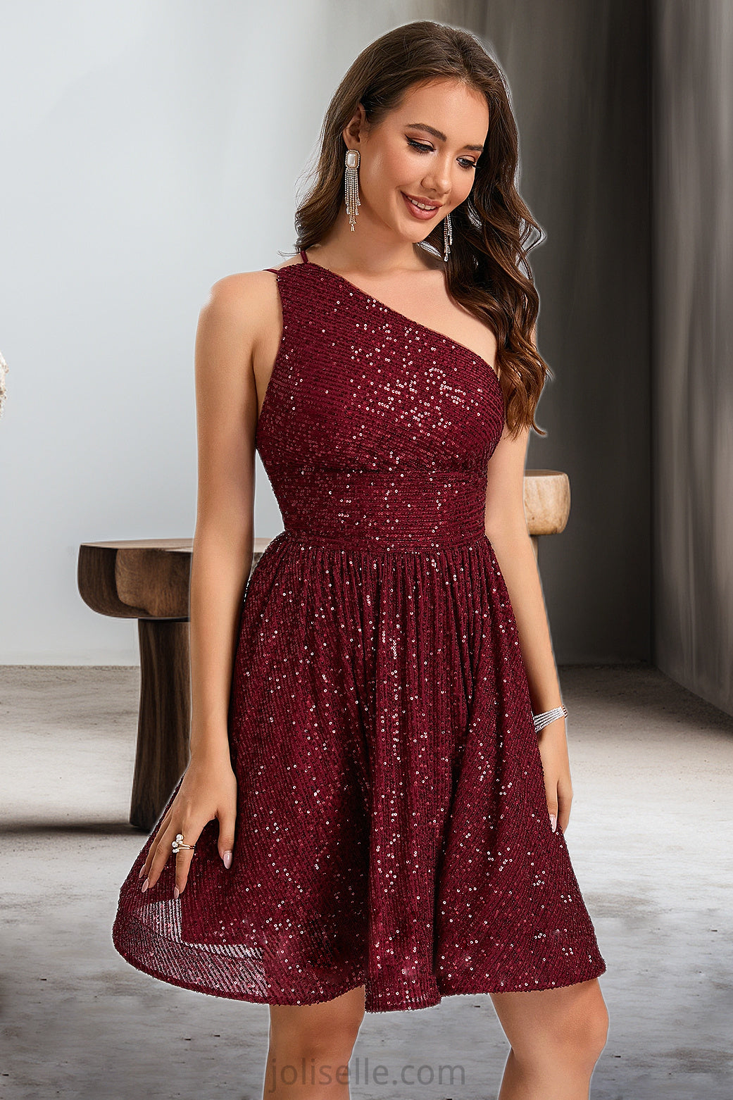 Stella A-line One Shoulder Short/Mini Sequin Homecoming Dress With Sequins XXSP0020485