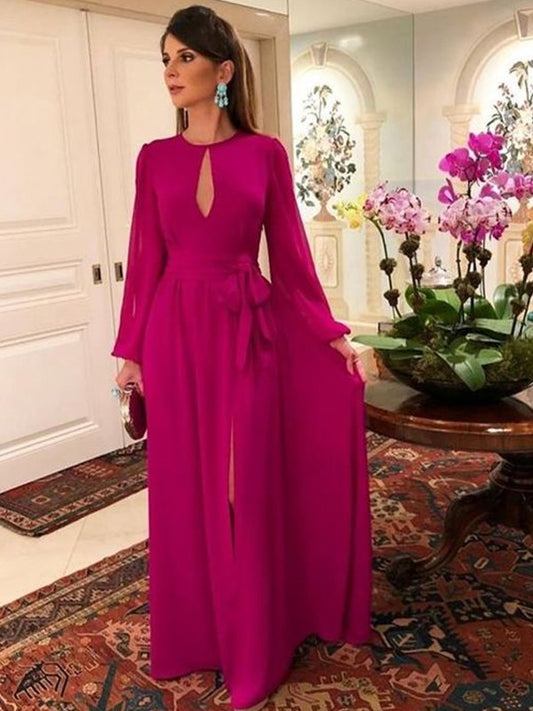 Amy A-Line/Princess Chiffon Ruched Scoop Long Sleeves Floor-Length Mother of the Bride Dresses XXSP0020417