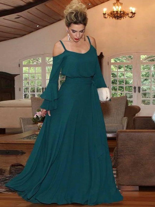 Jakayla A-Line/Princess Chiffon Ruffles Square Long Sleeves Floor-Length Mother of the Bride Dresses XXSP0020433