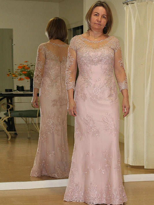 Shyann Sheath/Column Lace Applique Scoop Long Sleeves Floor-Length Plus Size Mother of the Bride Dresses XXSP0020449