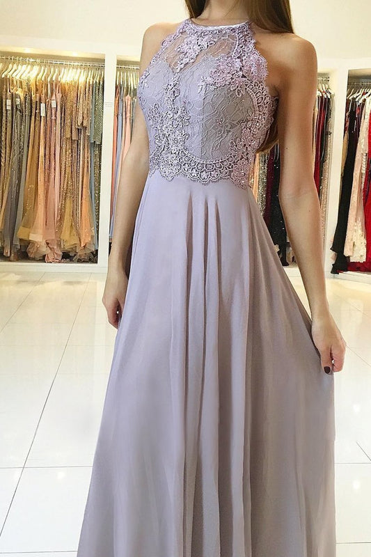 2024 Halter Chiffon Prom Dresses A Line With Applique And