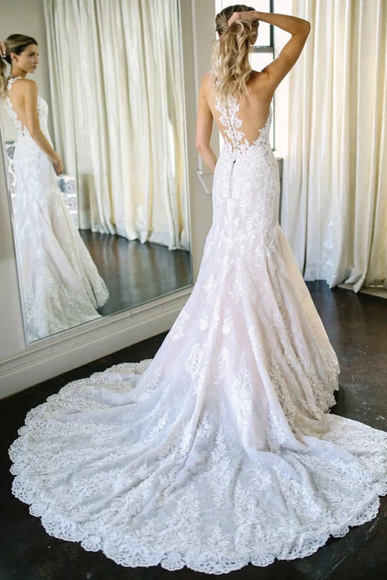 Charming Mermaid Ivory Sleeveless Lace Wedding Dresses With STCPRAYR4PA