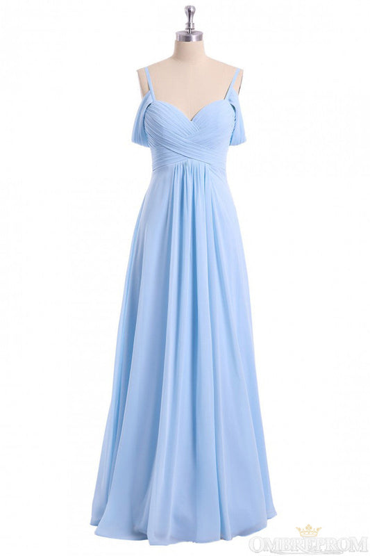A-line Sky Blue Long Bridesmaid Dresses