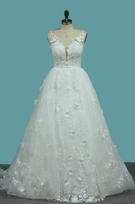 2024 V Neck Lace Mermaid Wedding Dresses With Applique Chapel