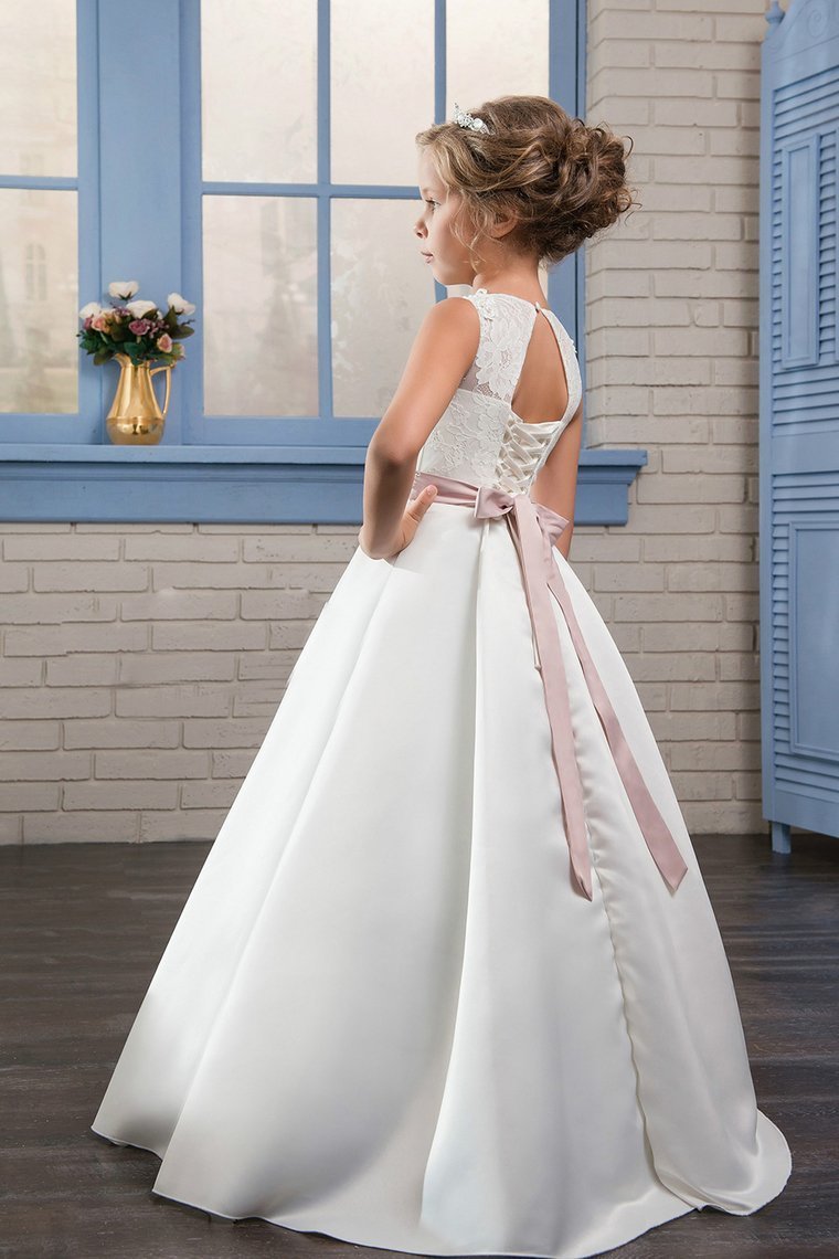 2024 New Arrival Scoop With Beading&Appliques Satin Flower Girl