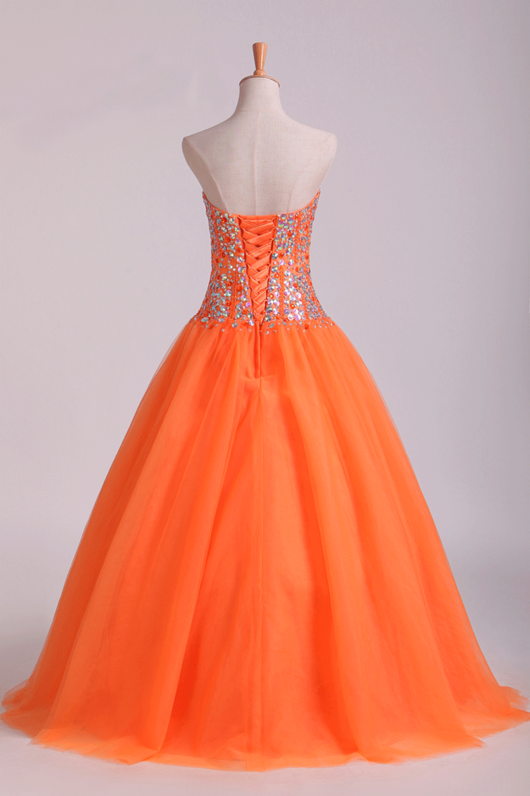 2024 Quinceanera Dresses Ball Gown Sweetheart Beaded Bodice Floor Length