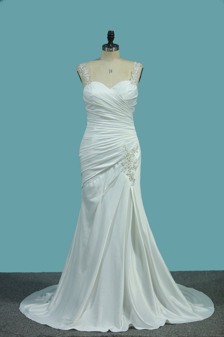 Stretch Satin Wedding Dresses Mermaid With Beads And