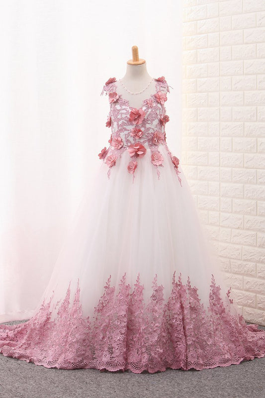 Scoop A Line Tulle Flower Girl Dresses With Applique And