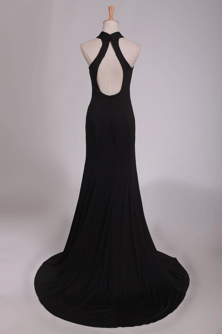 Sexy Open Back Prom Dresses Halter Sheath Spandex With