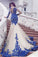 Mermaid Royal Blue Scoop Appliques Tulle Prom Dresses Long Evening STC20464