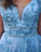 Elegant A Line Lace Appliques Blue V Neck Prom Dresses, Long Evening STC15635