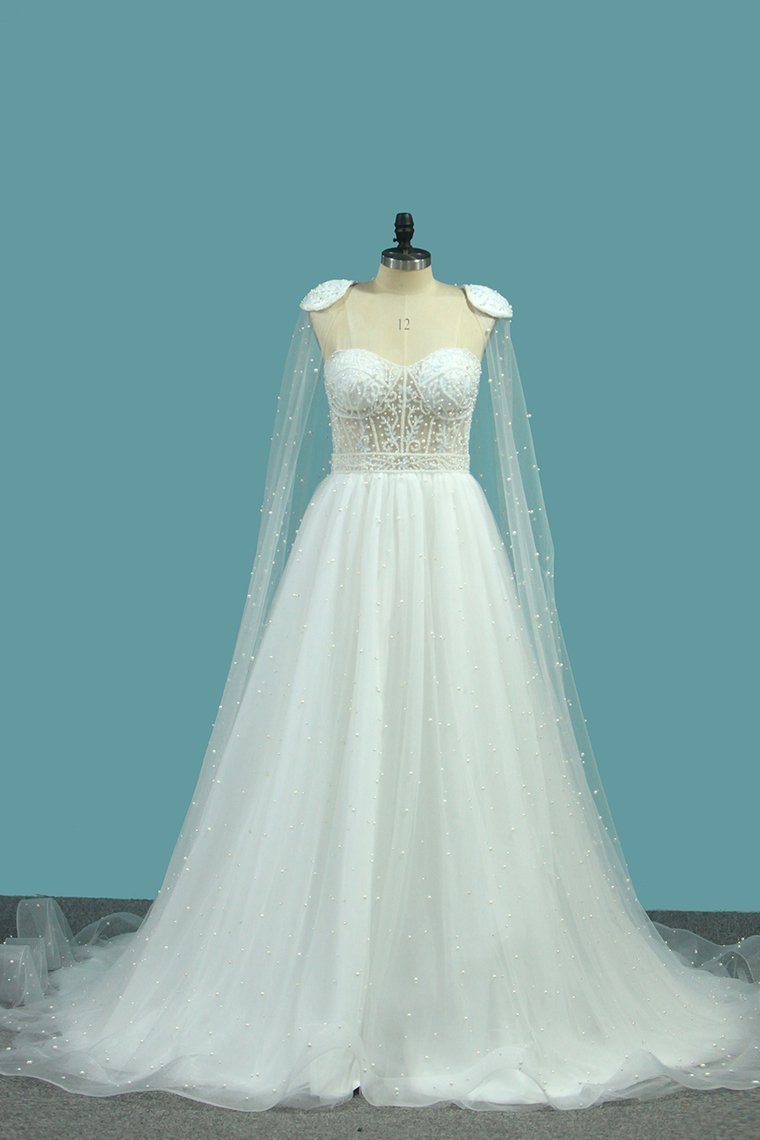 2024 Sweetheart Wedding Dresses A Line Tulle With Beads