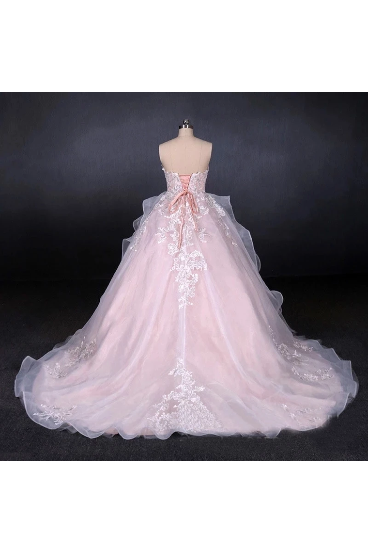 Ball Gown Strapless Sweetheart Wedding Dresses With Lace Applique, Tulle Prom
