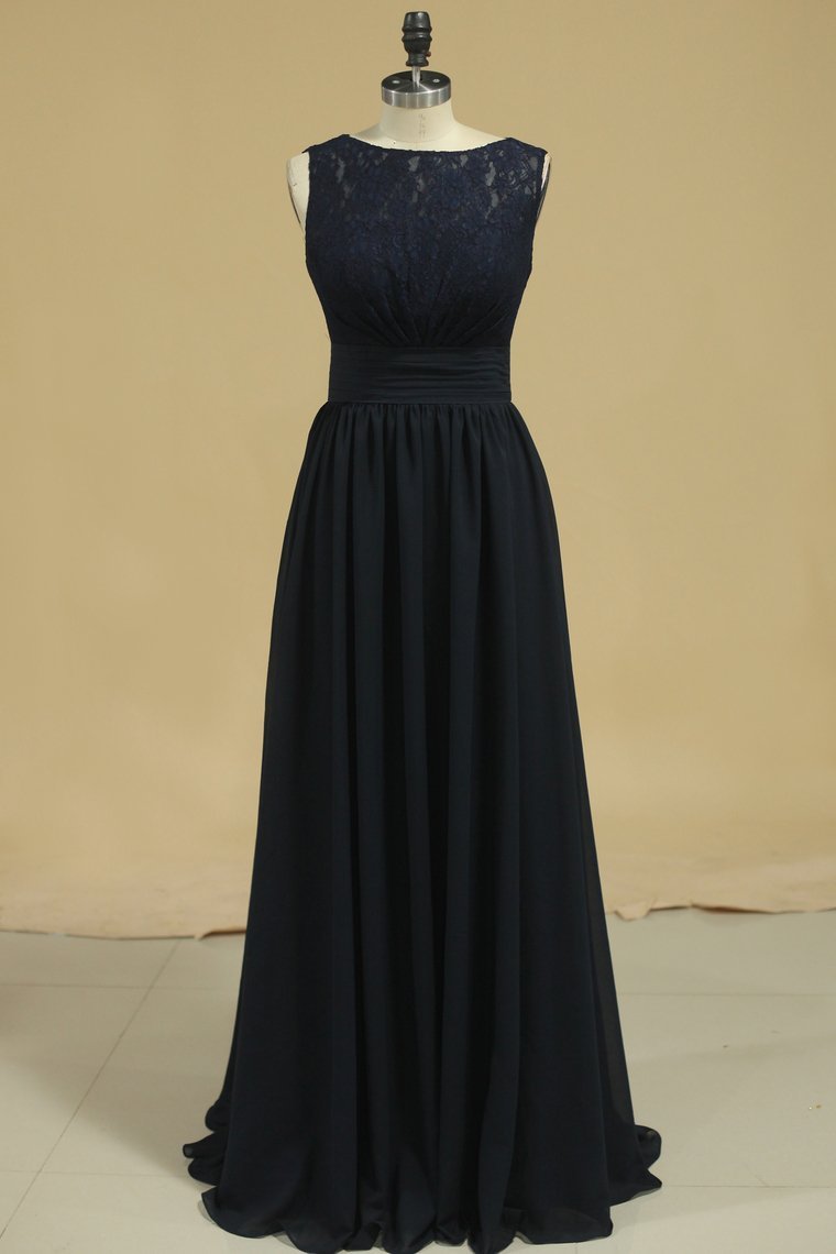 Open Back Scoop A Line Chiffon & Lace Bridesmaid