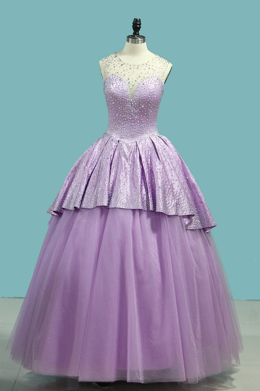 2024 Quinceanera Dresses Scoop Ball Gown Tulle & Satin With Beads