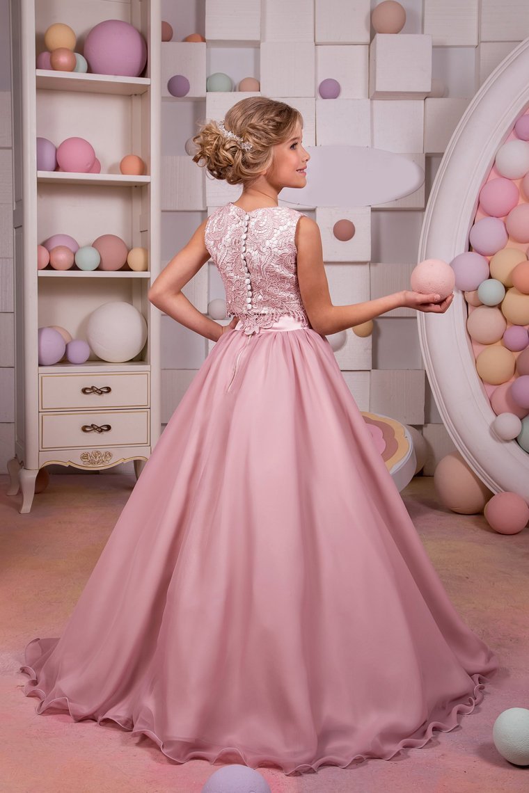 2024 Two-Piece Scoop Chiffon & Lace A Line Flower Girl Dresses Sweep