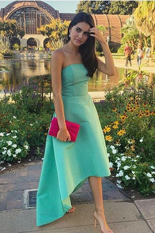 Green A Line Asymmetrical Straight Sleeveless Prom Dresses