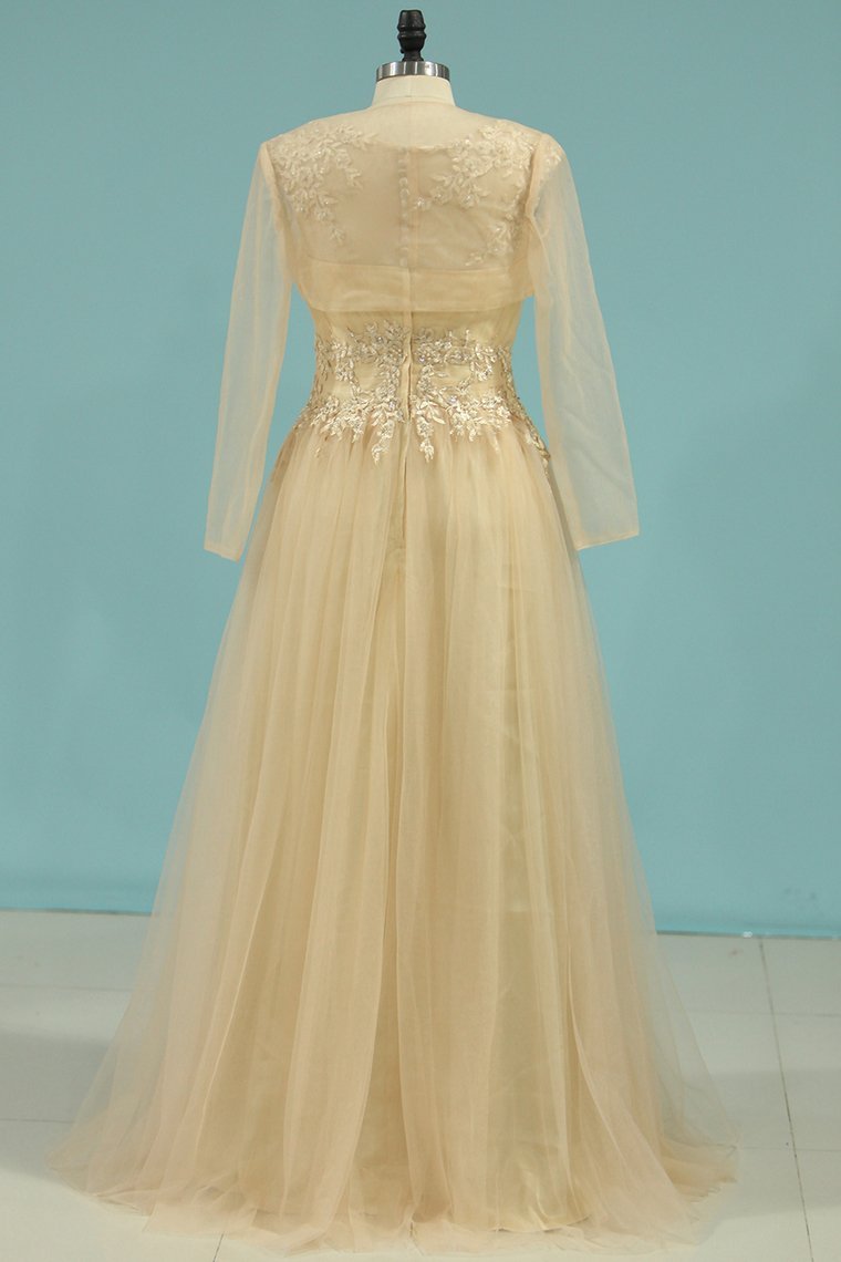 A Line Scoop Mother Of The Bride Dresses Tulle With Applique And