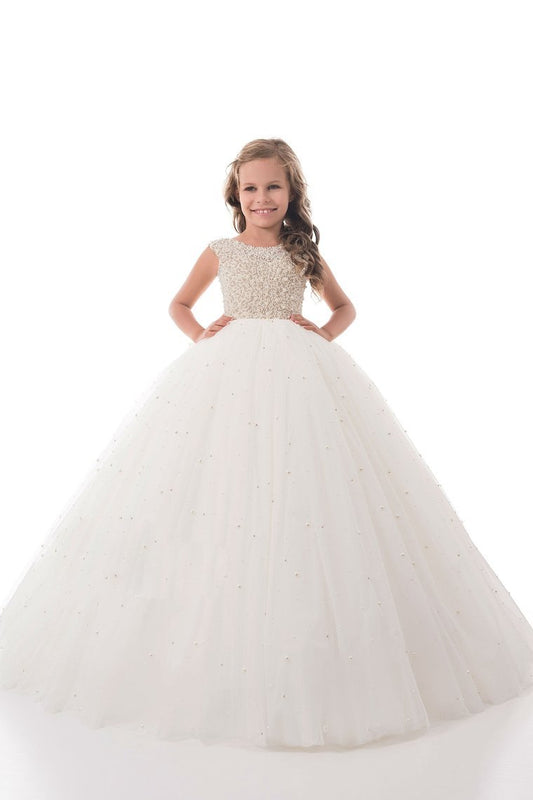 2024 New Arrival Flower Girl Dresses Ball Gown Scoop Tulle With Beads Floor