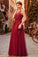 Elegant V Neck Burgundy Beads Appliques Lace Evening Dresses, Long Prom Dresses STC15211