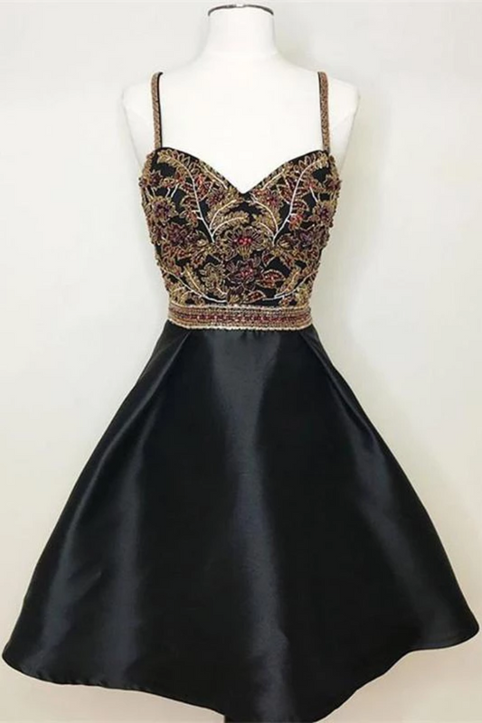 New Arrival Black Spaghetti Straps A Line Beading Homecoming