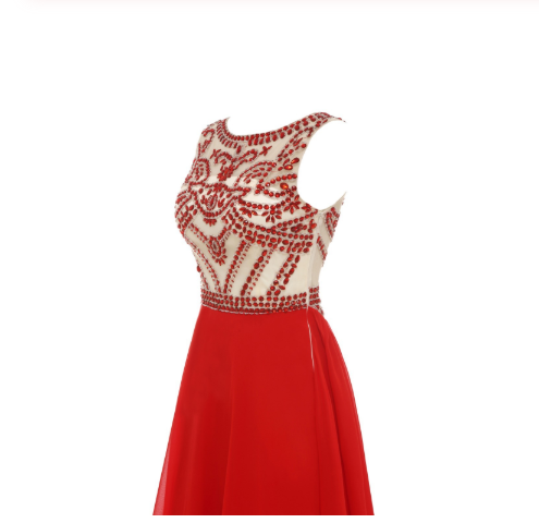 Gorgeous Red High Neck Sleeveless A-Line Beaded Bodice Chiffon Long Prom Dresses