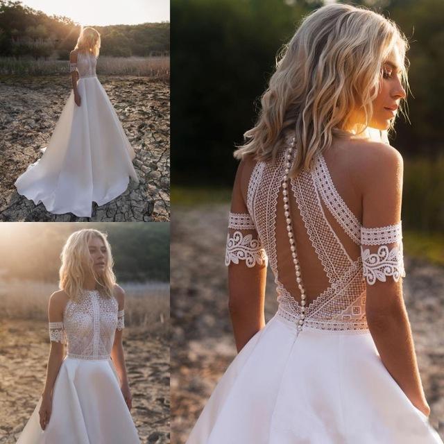 Sexy Lace Appliques High Neck Country Wedding Dresses, Beach Bridal Dresses STC15528