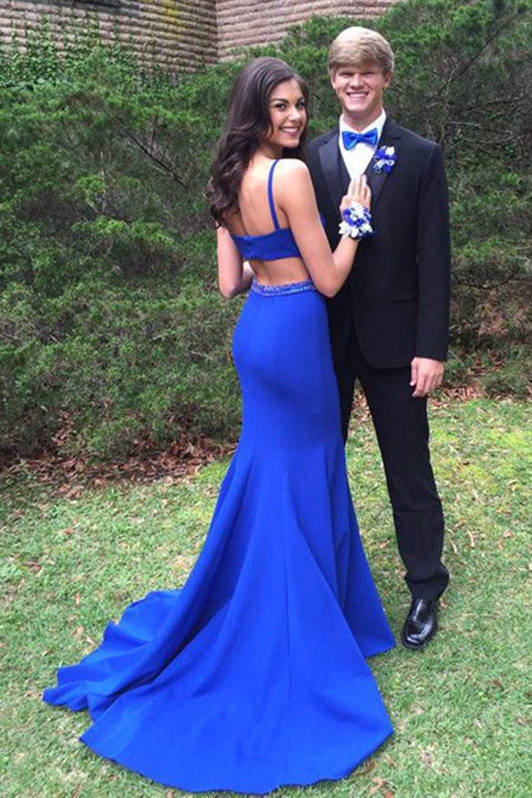 Simple Mermaid Open Back Royal Blue Prom Dresses For Teens, Long Prom Dress STC15394