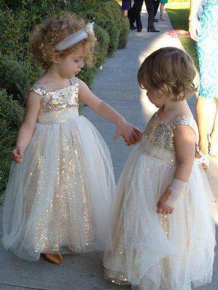 Cute Glitter A Line Gold Sequins Tulle Flower Girl Dresses, Little Girl Dresses STC15573