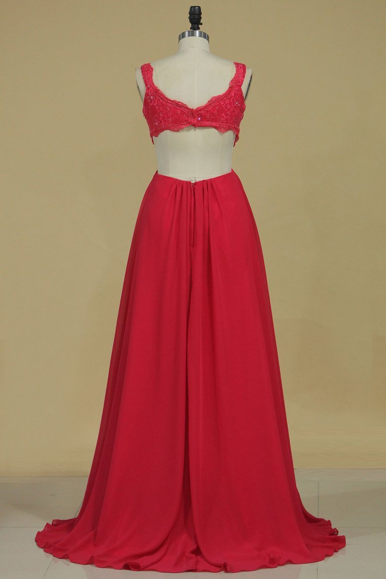 Chiffon Straps With Beads A Line Floor Length Prom Dresses