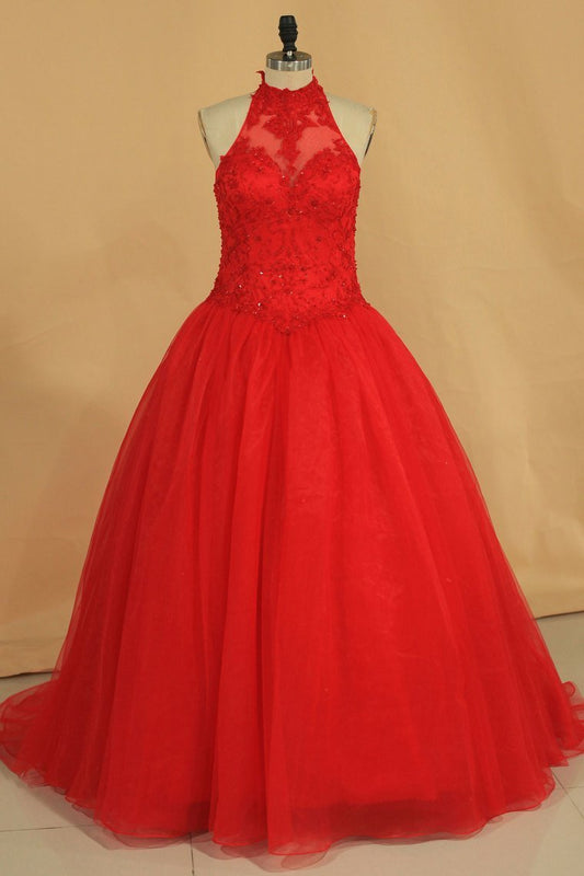 2024 Quinceanera Dresses High Neck Ball Gown Tulle