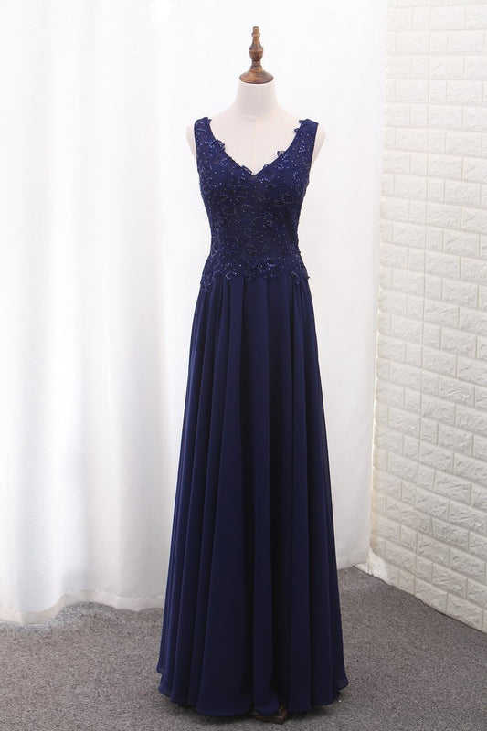 2024 V Neck Open Back Chiffon Prom Dresses With Applique And
