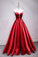 A Line Sweetheart Red Satin Lace Up Long Prom Dresses with Bowknot, Cheap Formal Dresses STC15035