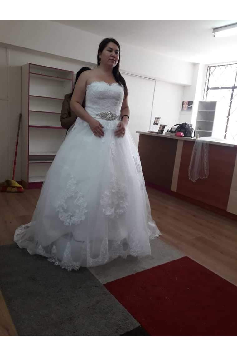 A Line Sweetheart Floor Length Cheap Tulle Wedding Dresses With