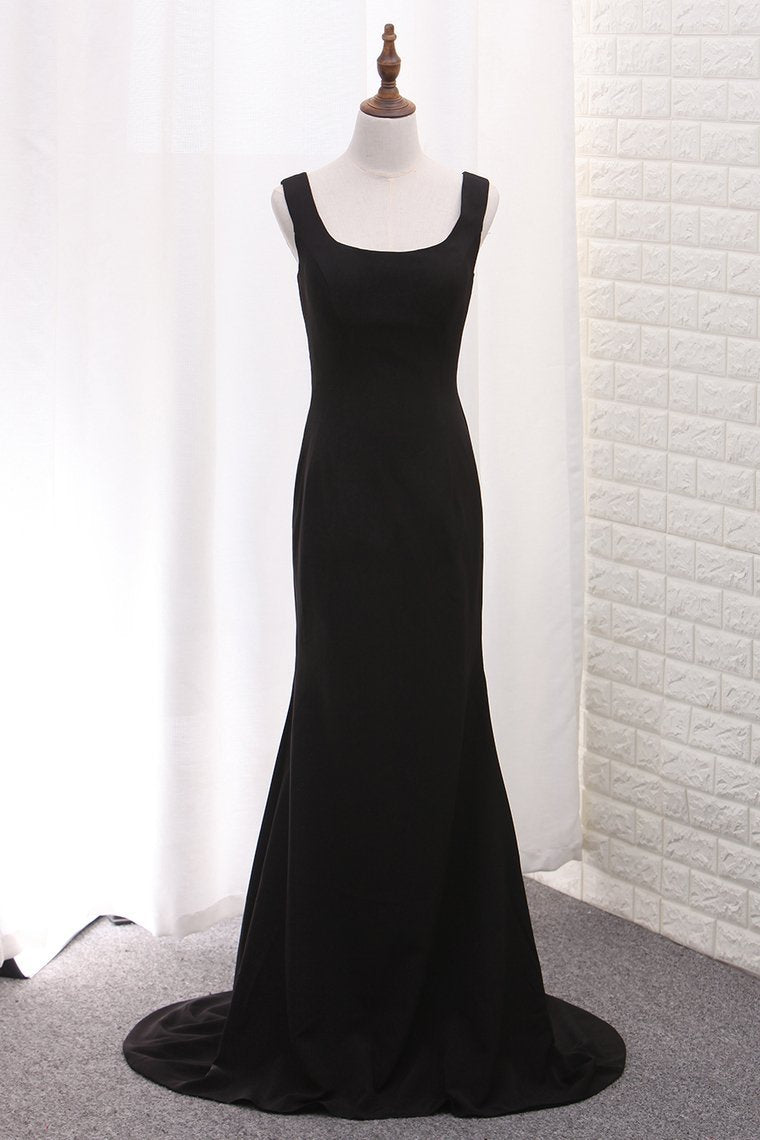 New Arrival Satin Mermaid Square Neck Evening Dresses Sweep