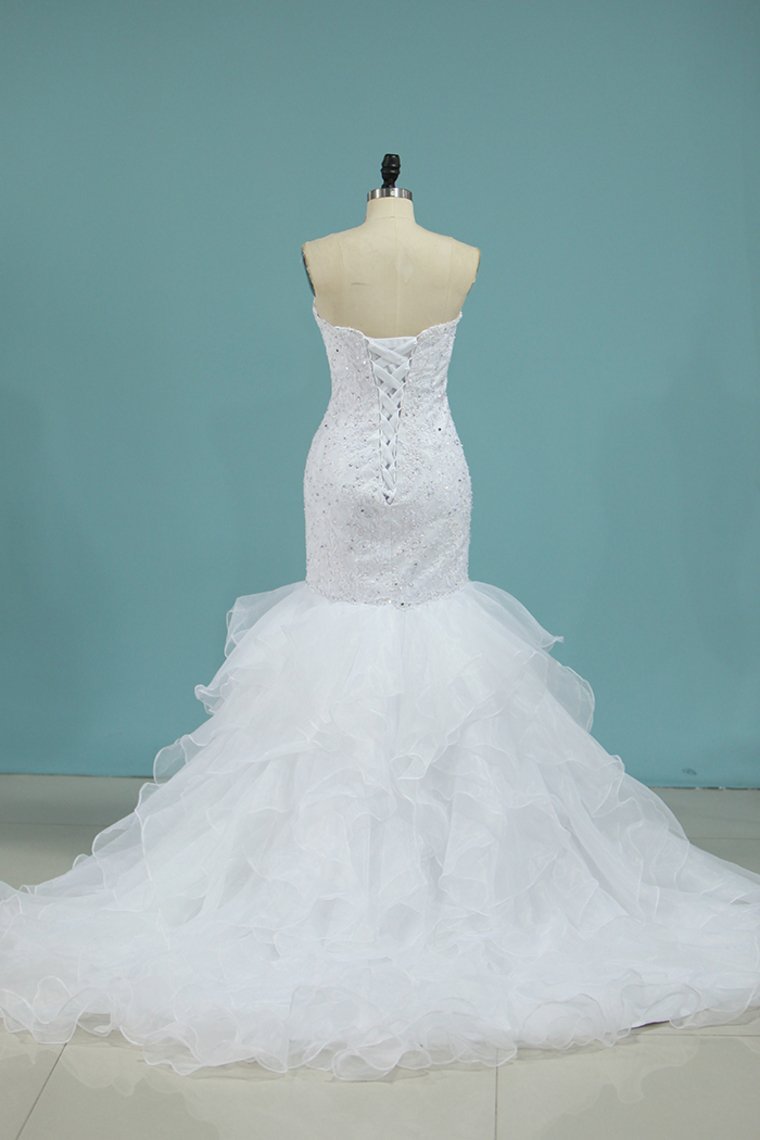 2024 Mermaid Wedding Dresses Sweetheart Organza With Applique Court