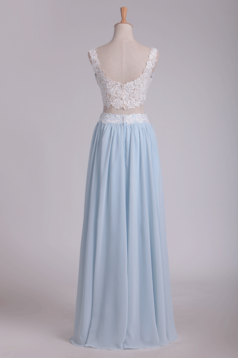 Two-Piece Spaghetti Straps A Line With Applique And Ruffles Chiffon Prom
