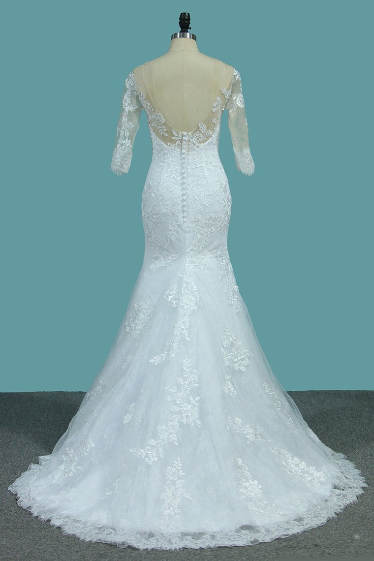 Lace Mermaid Scoop Wedding Dresses With Applique Sweep