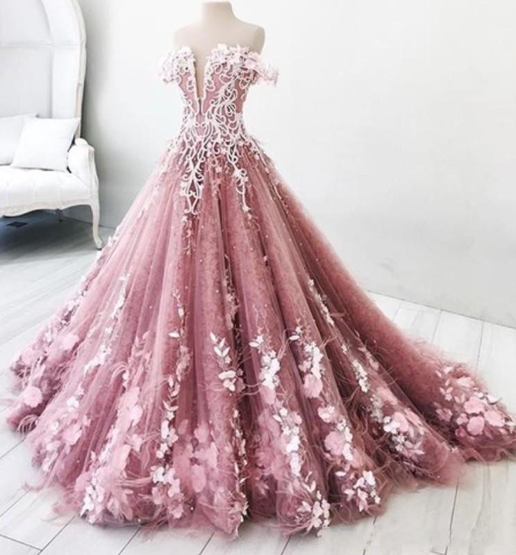 Ball Gown Off the Shoulder V Neck Tulle Lavender Beads Prom Dresses, Quinceanera Dresses STC15562