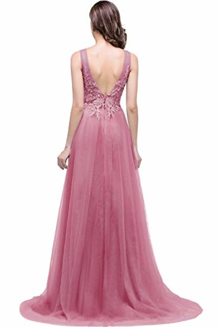 Lace Tulle Sleeveless Evening Dress Ball Gown Wedding Bridesmaid Backless Long
