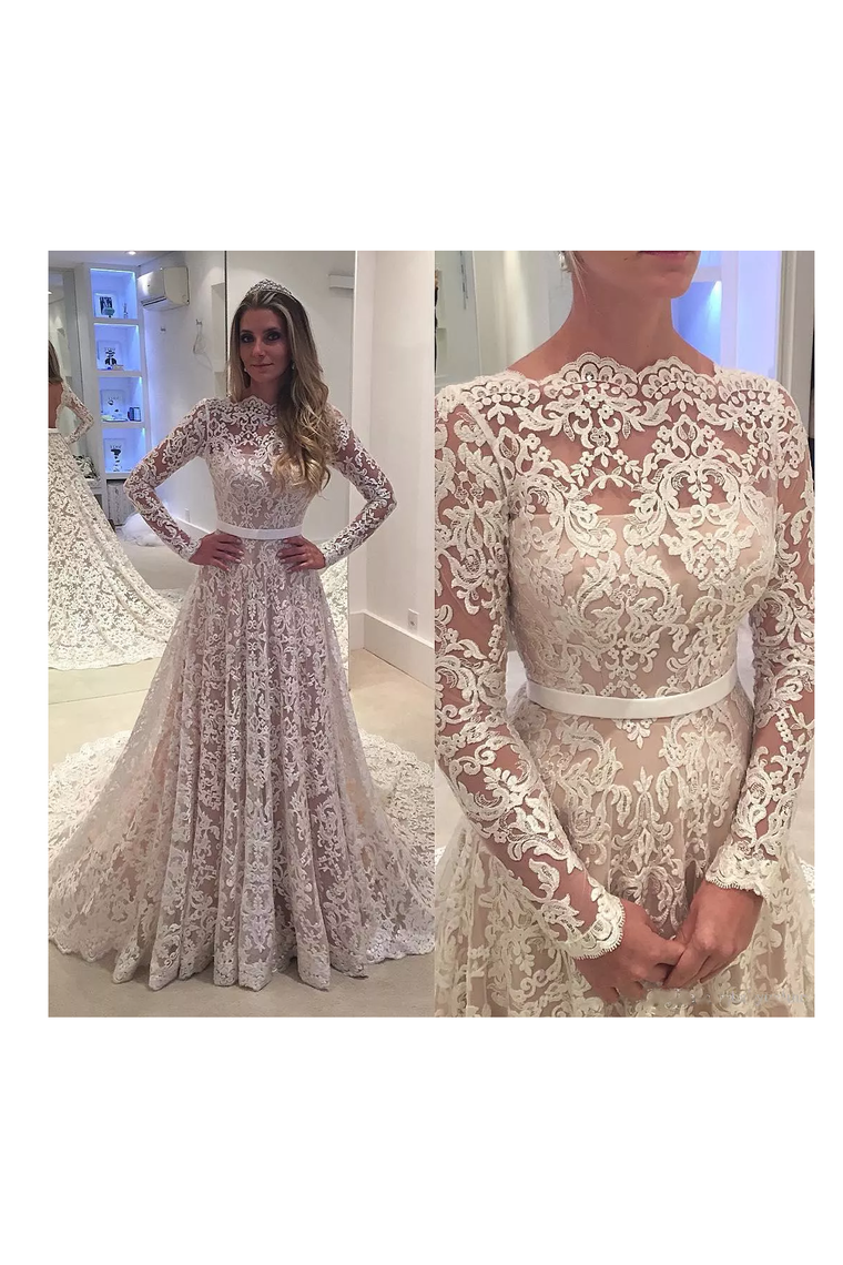 2024 Soft Lace Prom Dresses A-Line Long Sleeves