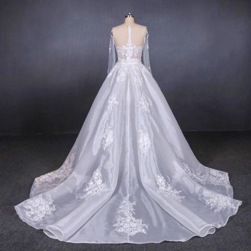 Long Sleeve Sweetheart White Bridal Dresses with Applique, Wedding Dresses STC15250