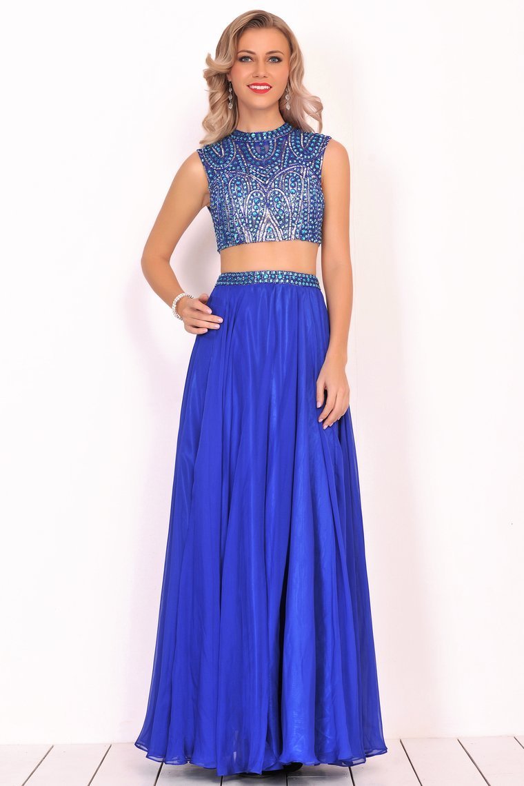 2024 Two-Piece High Neck Beaded Bodice A Line Chiffon Prom